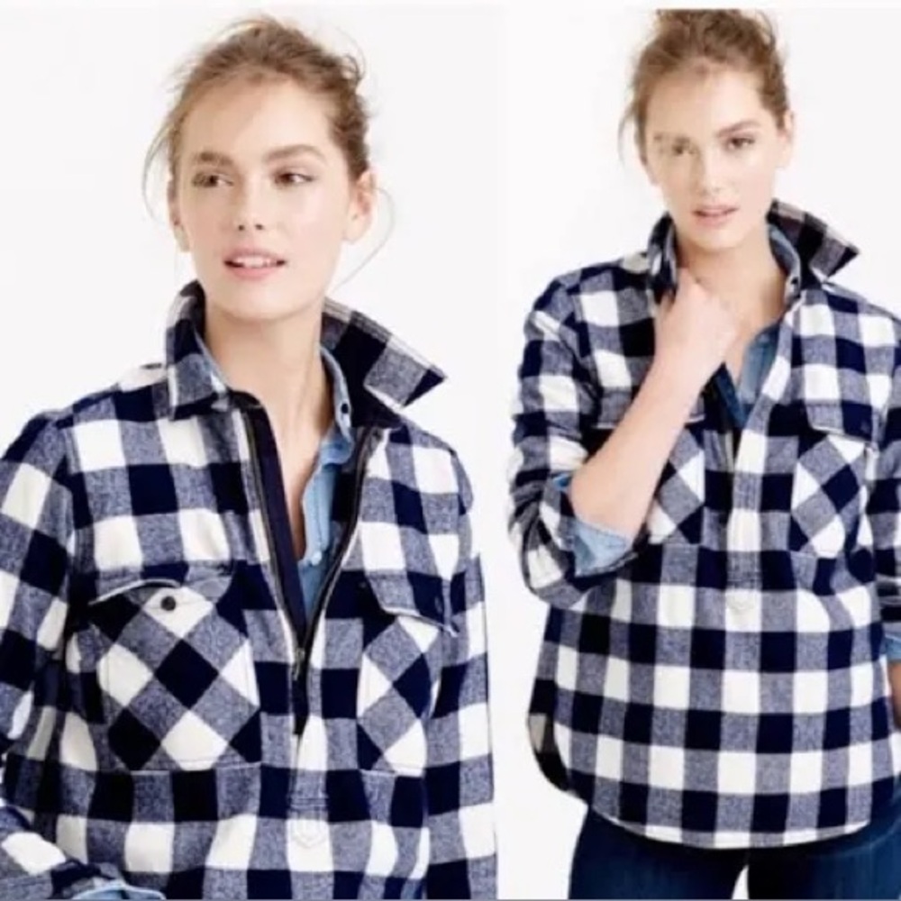 J. Crew Navy/White Buffalo Check Zip-Up Popover. XXS.